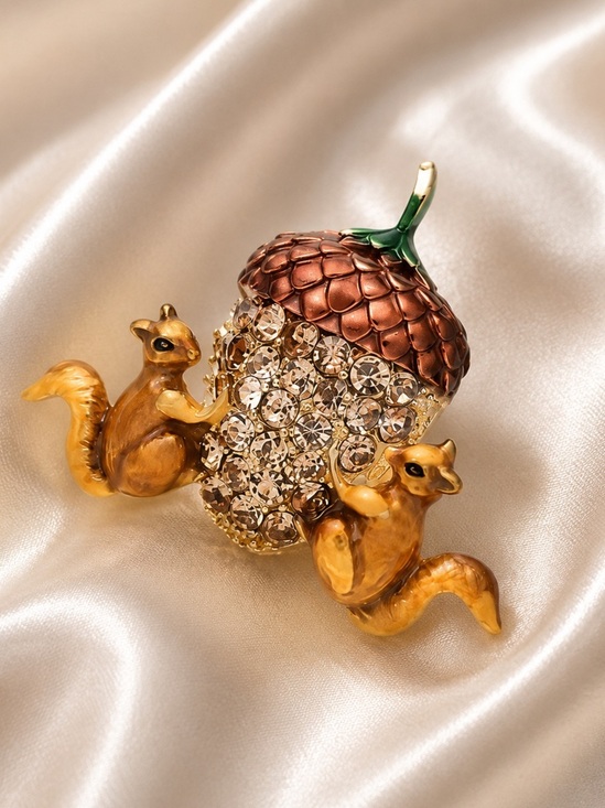 Anthropologie Jewelry - Cute Squirrel Brown Acorn Crystal Brooch